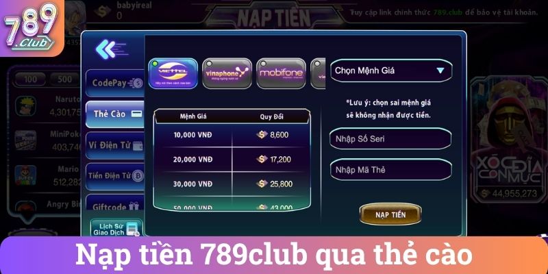 Nạp tiền 789club qua thẻ cào